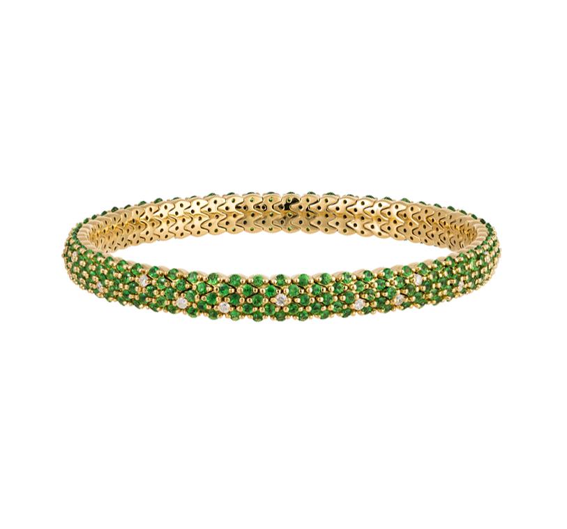 18kt Yellow Gold Diamond and Green Tsavorite Bracelet