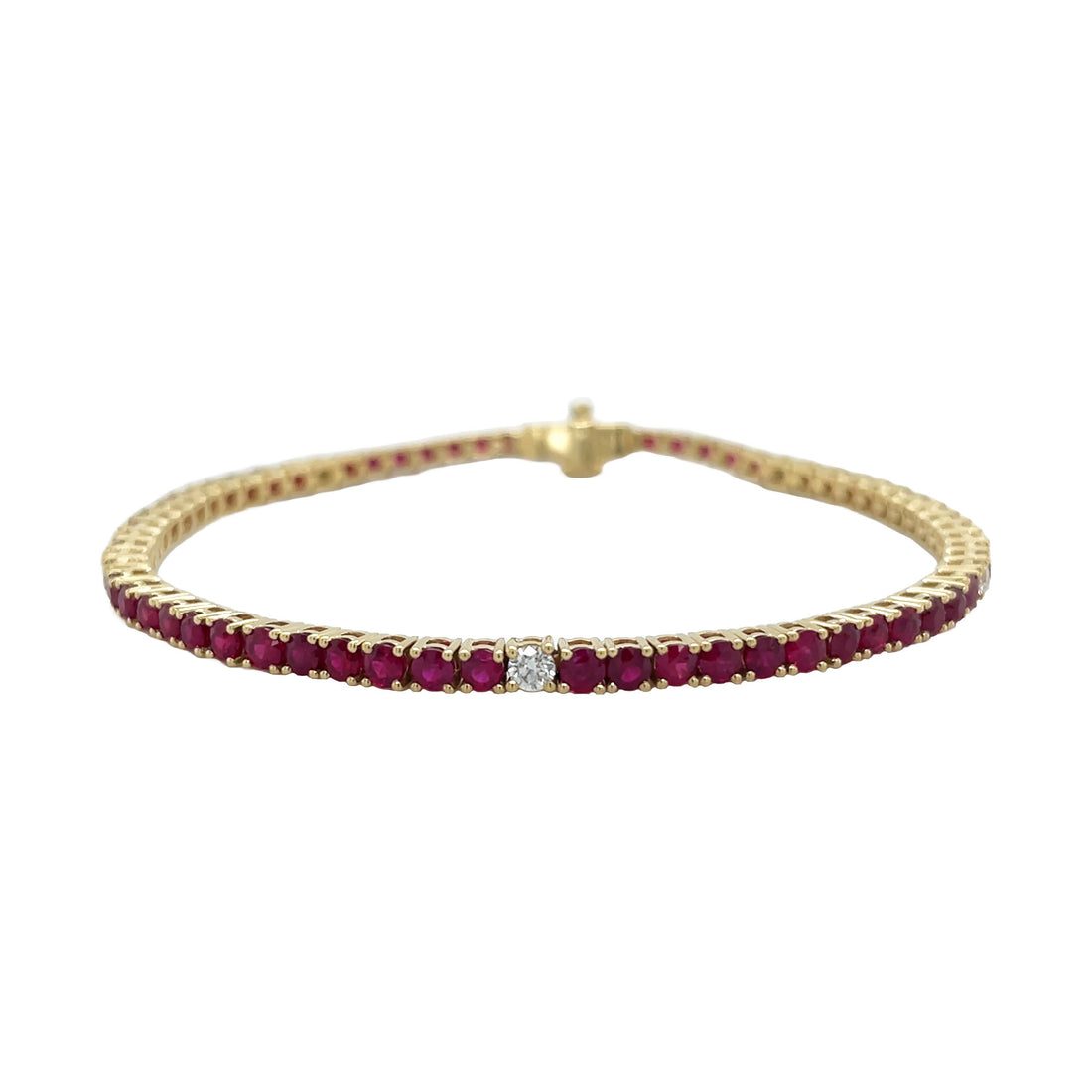 18kt Yellow Gold Diamond and Ruby Tennis Bracelet