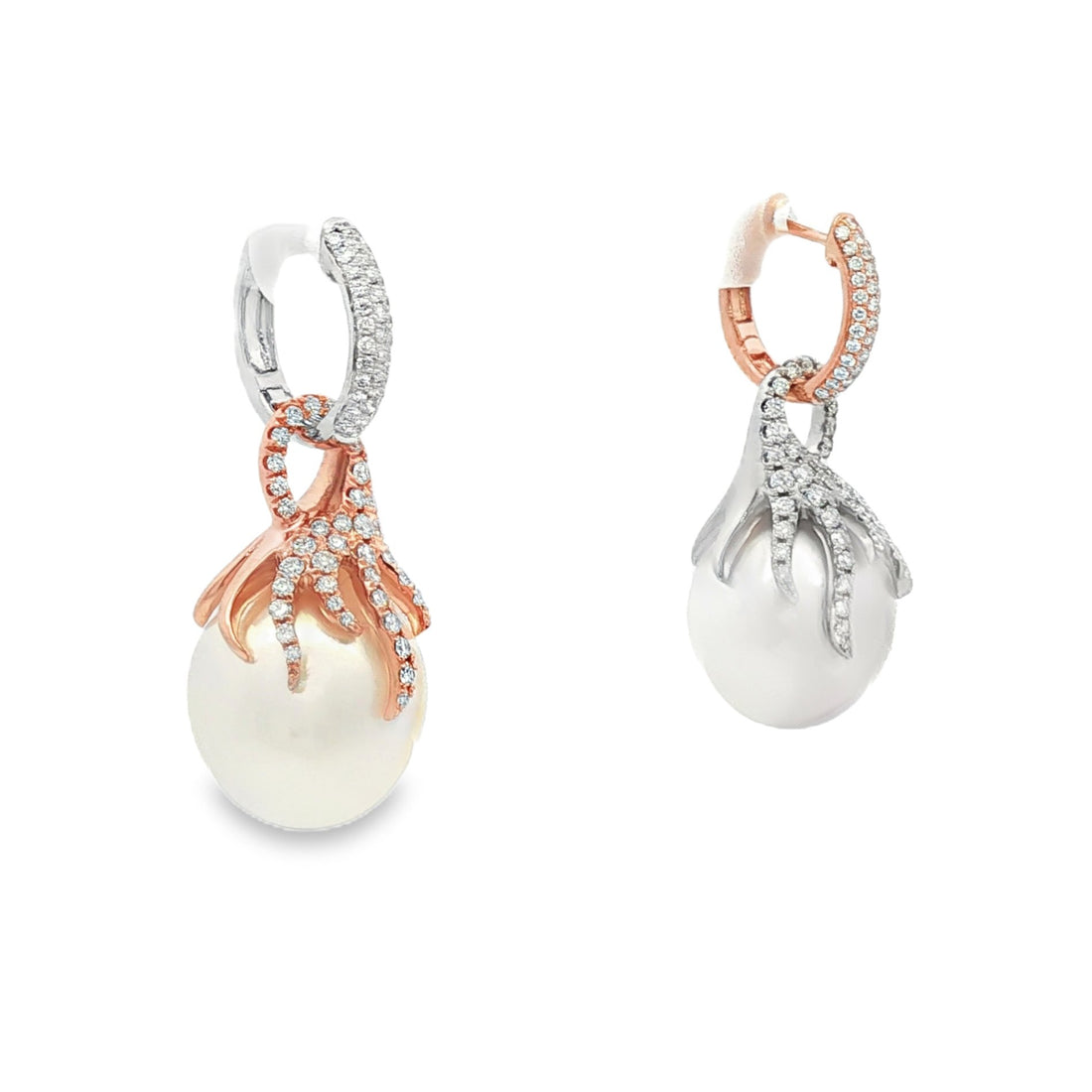 14kt Rose And White Gold Diamond And Pearl Earrings