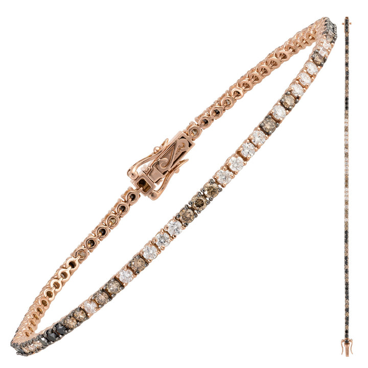18kt Rose Gold Diamond,Champagne and Black Diamond Tennis Bracelet