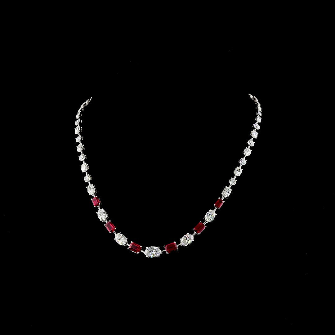 14kt White Gold Lab Diamond And Ruby Tennis Necklace