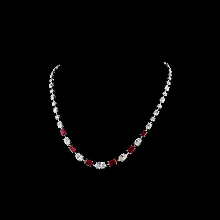14kt White Gold Lab Diamond And Ruby Tennis Necklace