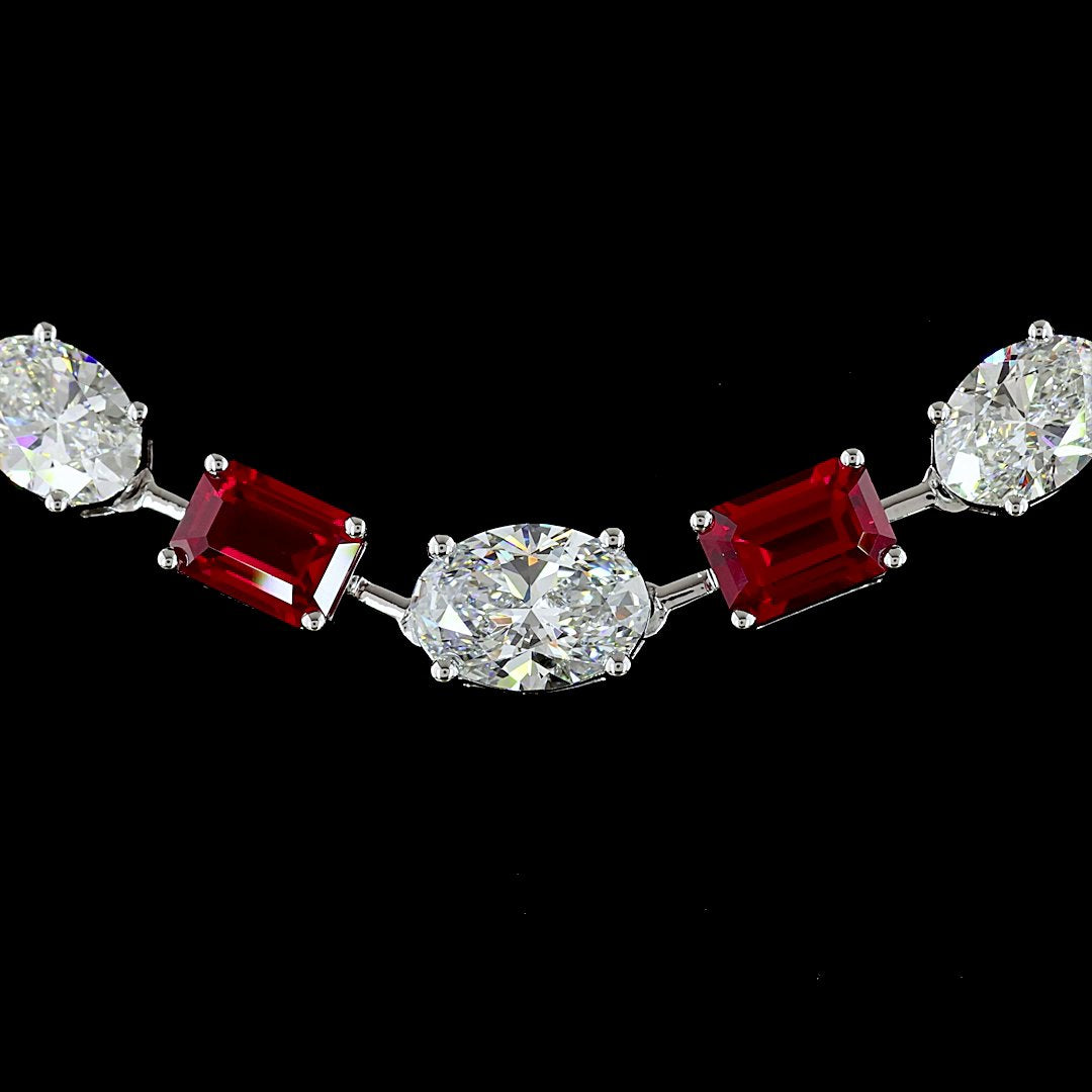 14kt White Gold Lab Diamond And Ruby Tennis Necklace