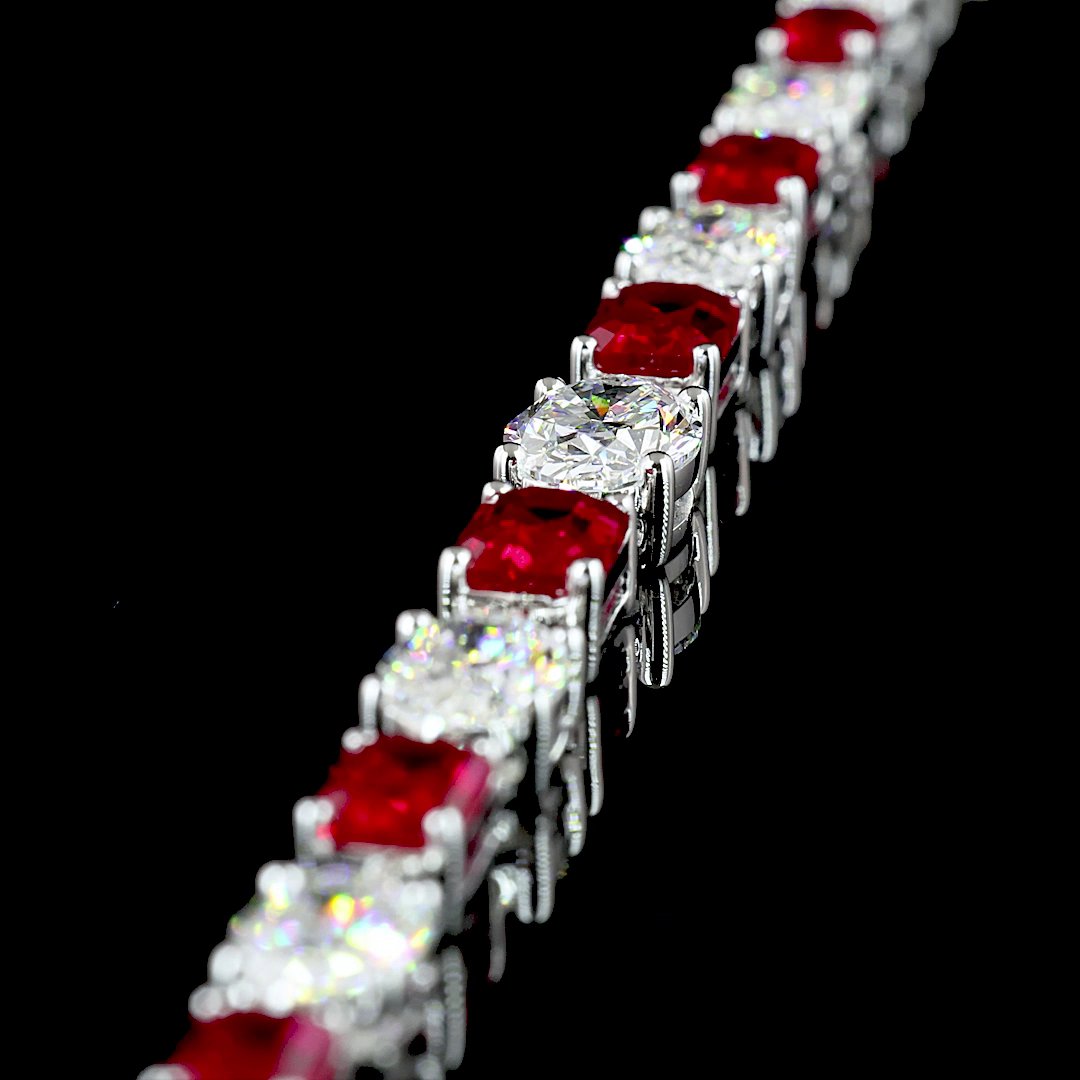 14kt White Gold Lab Diamond And Ruby Tennis Necklace