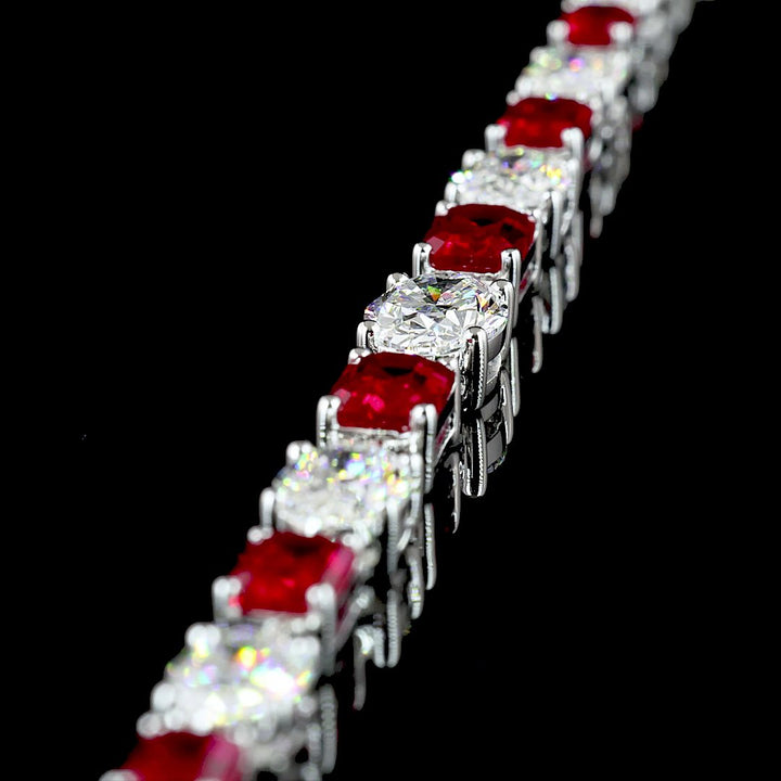 14kt White Gold Lab Diamond And Ruby Tennis Necklace