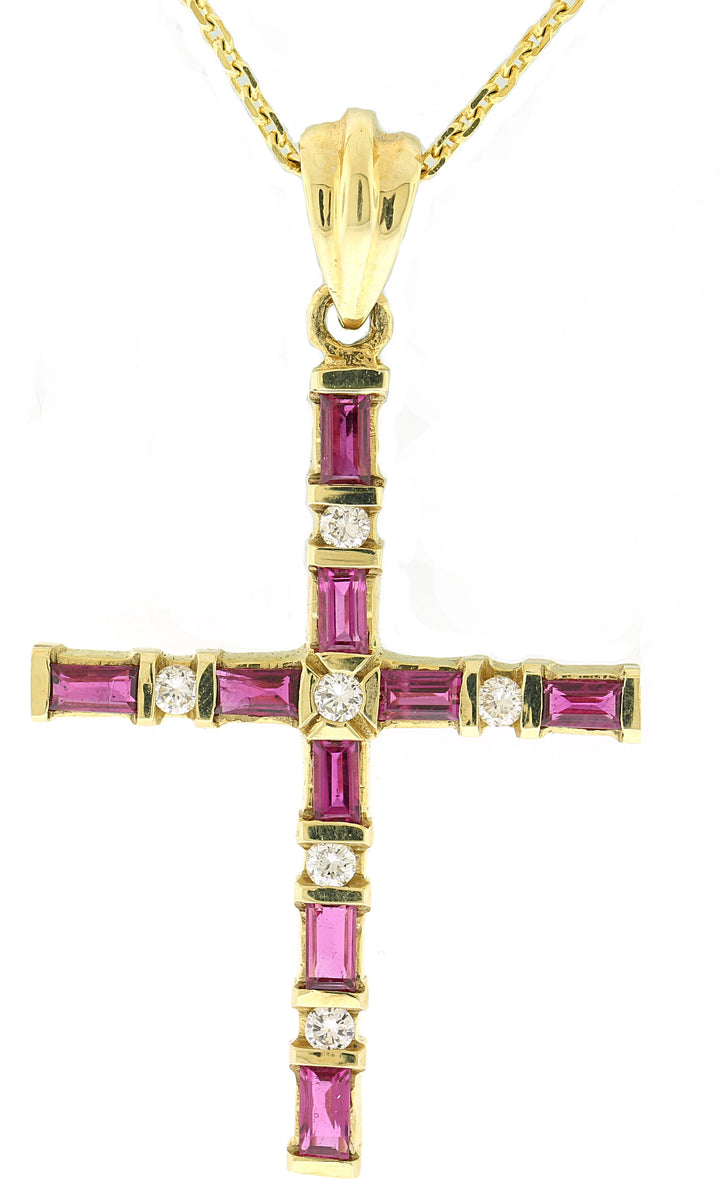 14kt Yellow Gold Ruby Cross Pendant