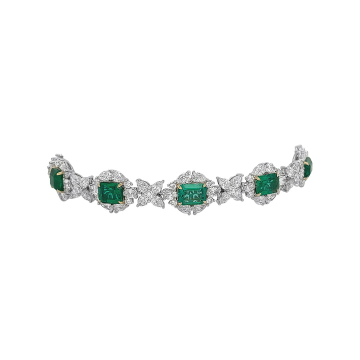 18kt White Gold Diamond and Emerald Bracelet