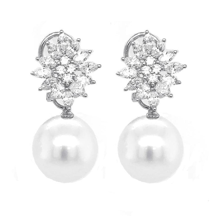 18kt White Gold Diamond and Pearl Earrings