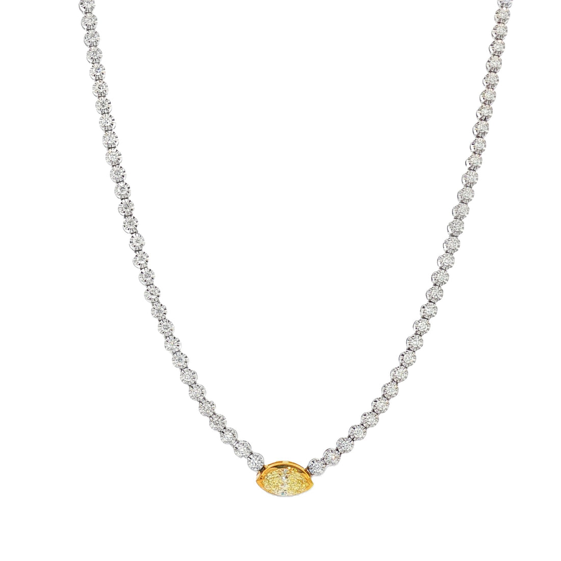 18kt White Gold Diamond And Yellow Diamond Tennis Necklace