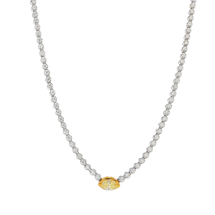 18kt White Gold Diamond And Yellow Diamond Tennis Necklace