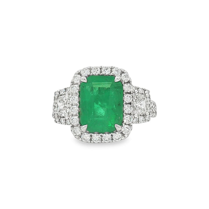18kt White Gold Diamond and GIA Certified Green Emerald Ring