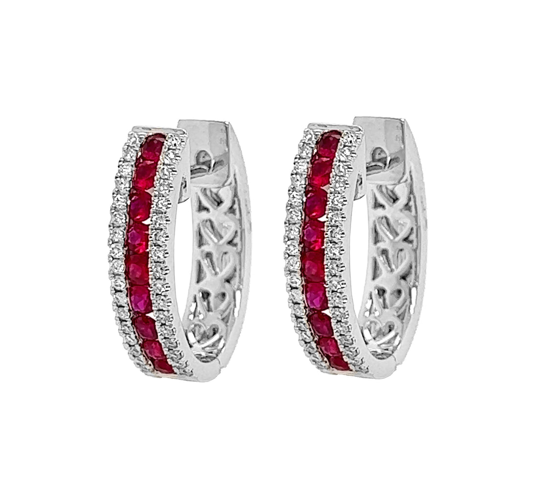 18kt White Gold Diamond And Ruby Earrings