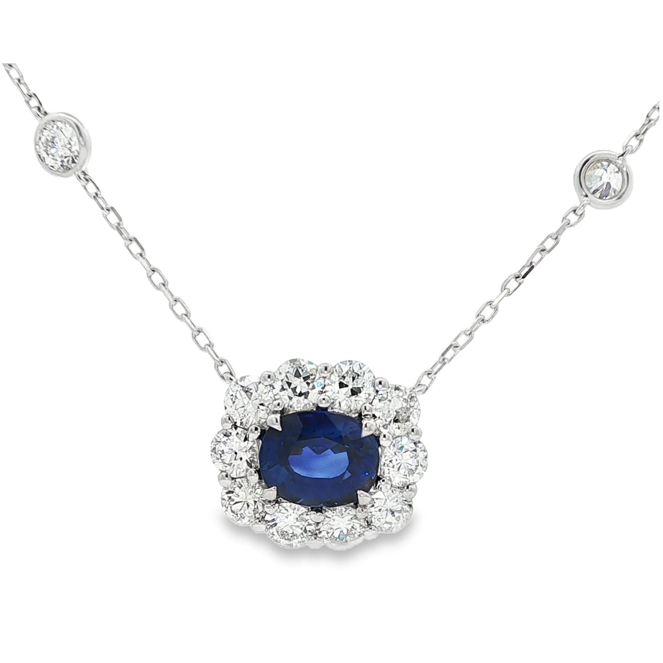 18kt White Gold Diamond And GIA Certified Sapphire Pendant