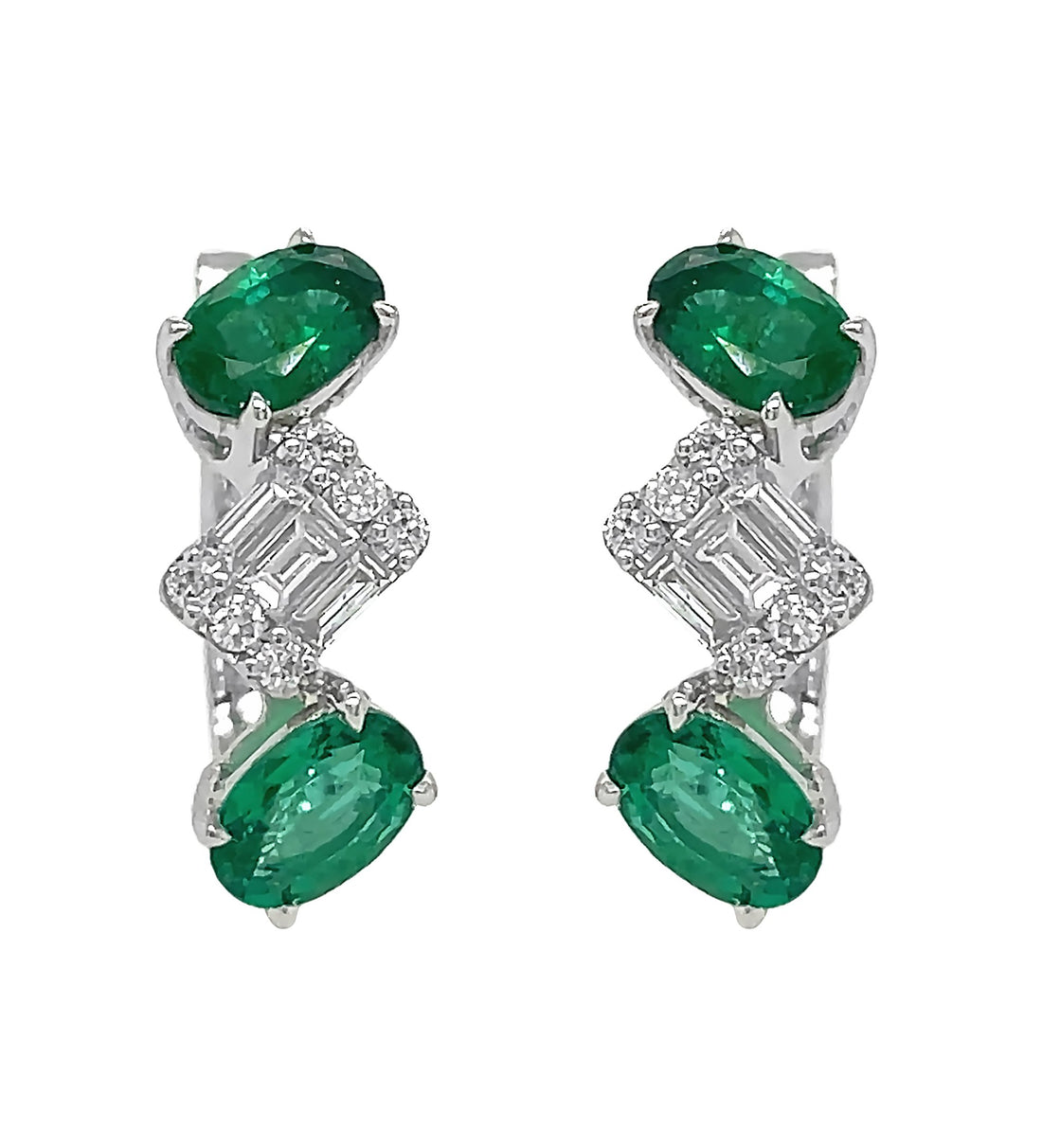 18kt White Gold Diamond and Emerald Earrings