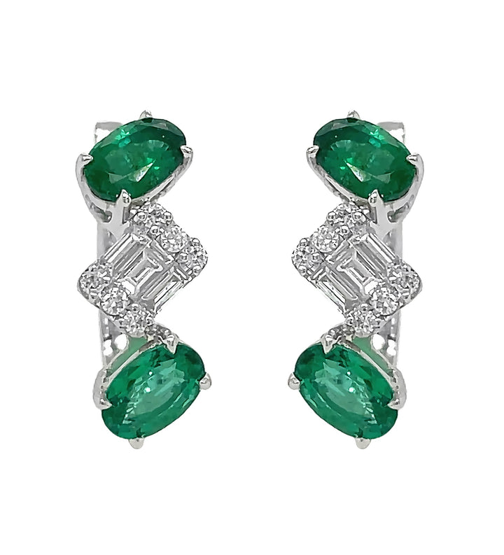18kt White Gold Diamond and Emerald Earrings