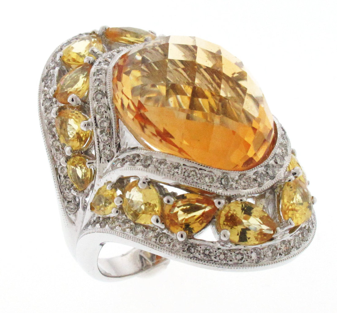 18kt White Gold Citrine and Sapphire Ring