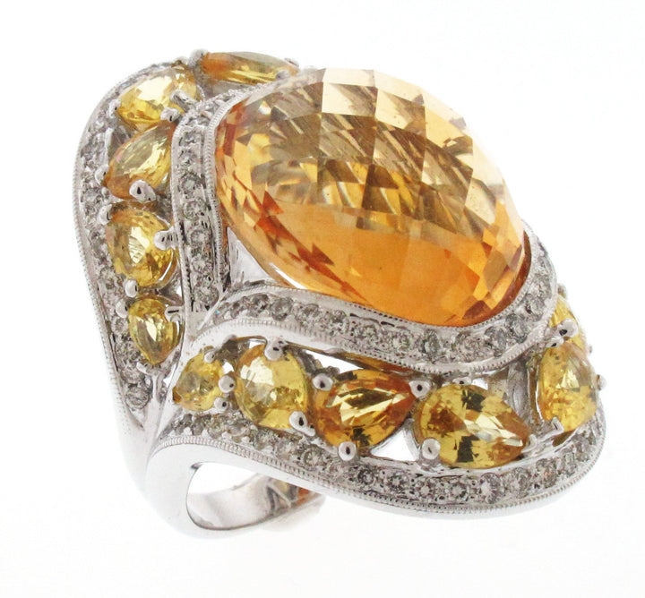 18kt White Gold Citrine and Sapphire Ring