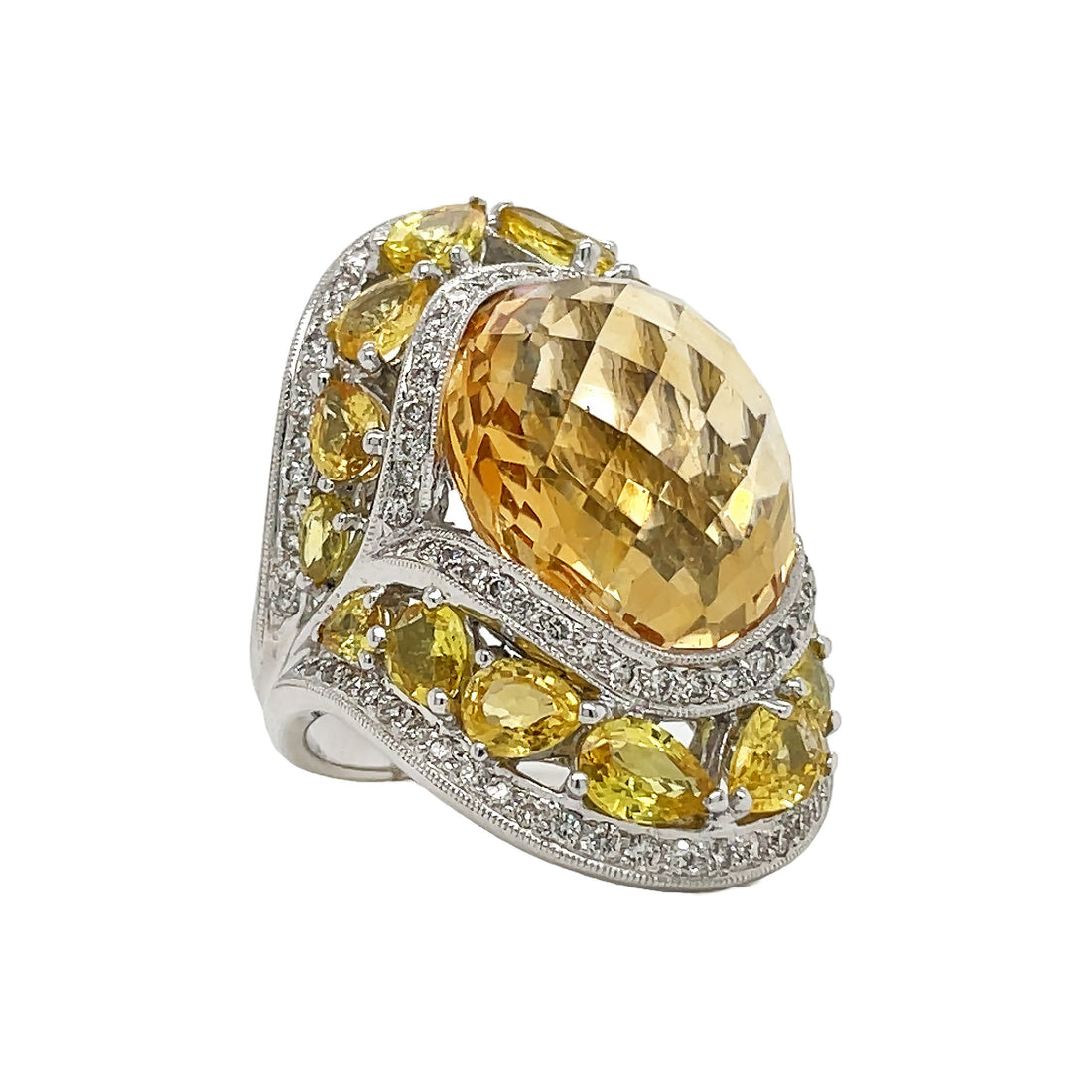 18kt White Gold Diamond Citrine and Yellow Sapphire Ring
