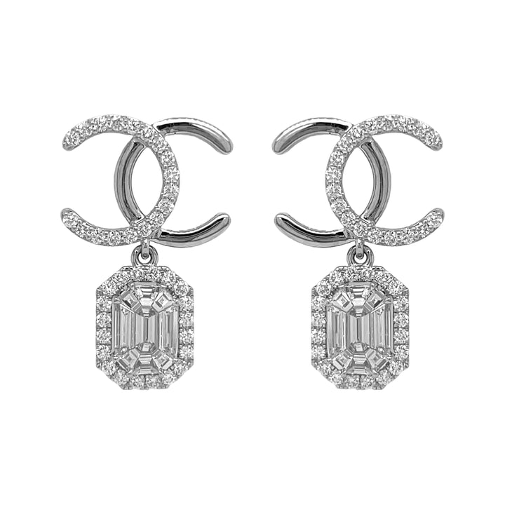 18kt White Gold Diamond Dangling Earrings