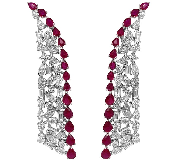 18kt White Gold Diamond And Ruby Earrings