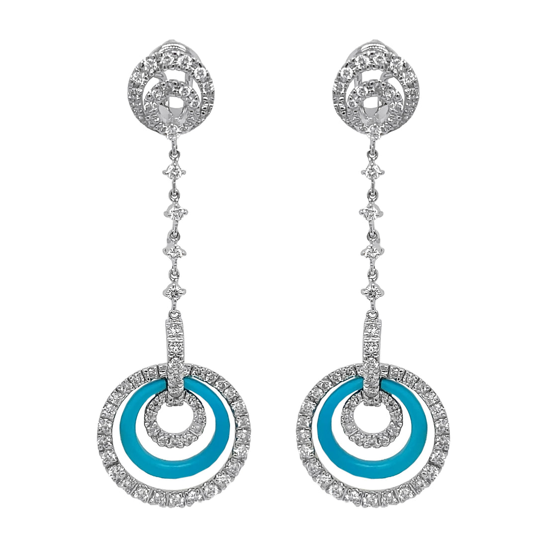 18kt White Gold Diamond and Torquoise Dangling Earrings