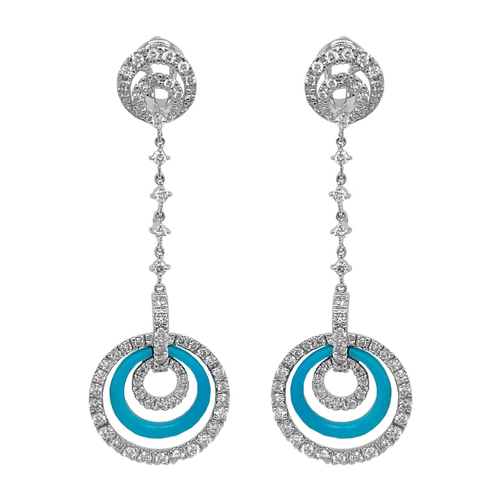 18kt White Gold Diamond and Torquoise Dangling Earrings