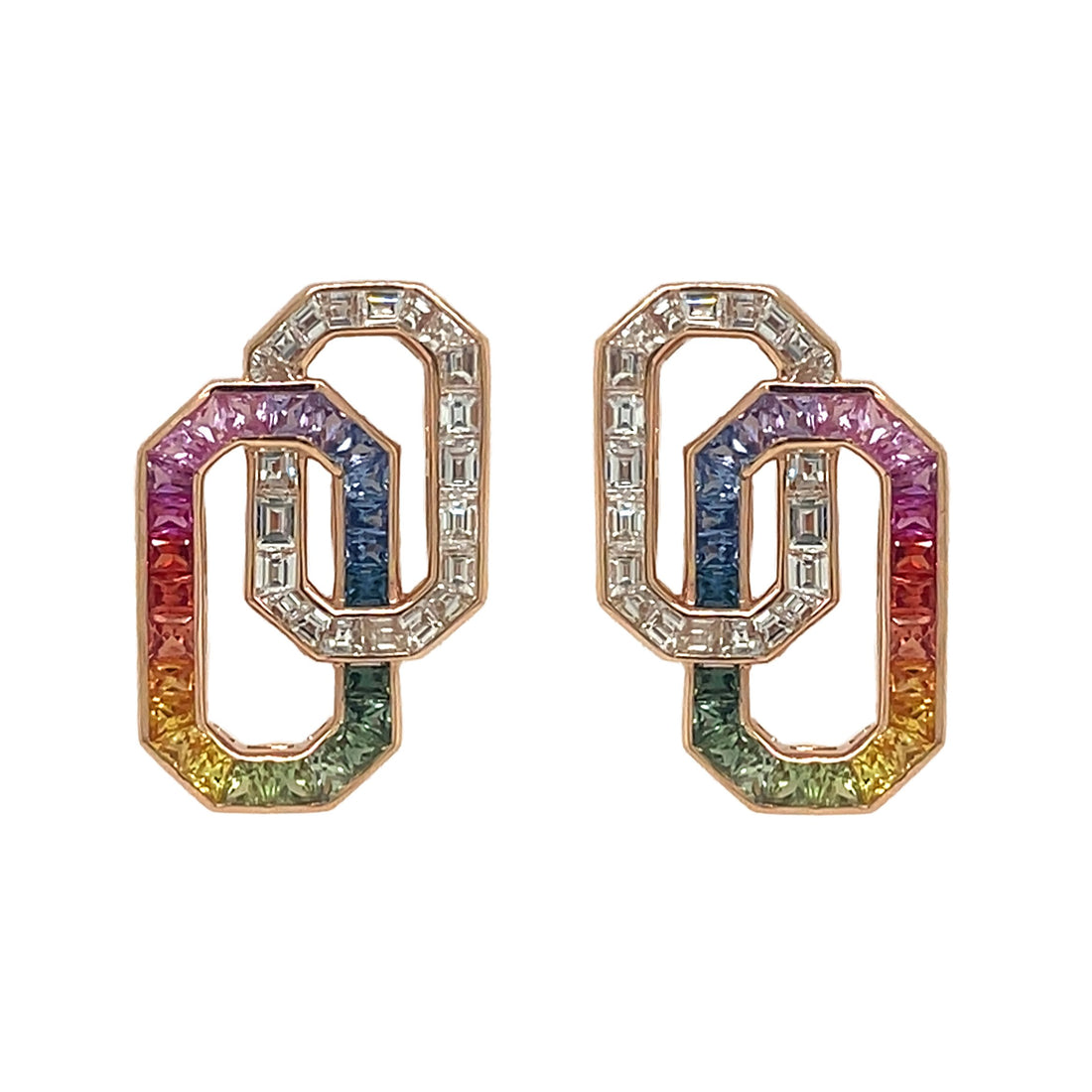 18kt Rose Gold Diamond and Multi Sapphire Earrings