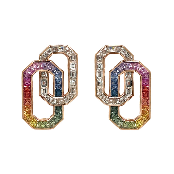 18kt Rose Gold Diamond and Multi Sapphire Earrings