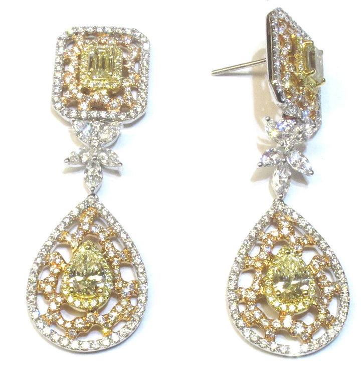 18kt Tri Color Yellow Diamond Dangling Earrings