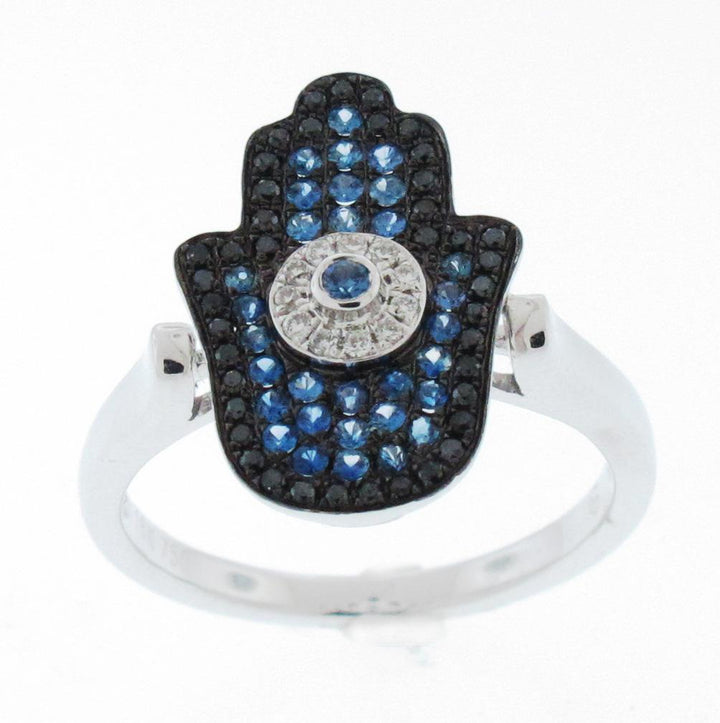 18kt White Gold Sapphire Hamsa Ring