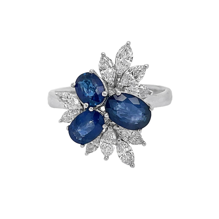 18kt White Gold Diamond and Blue Sapphire Ring