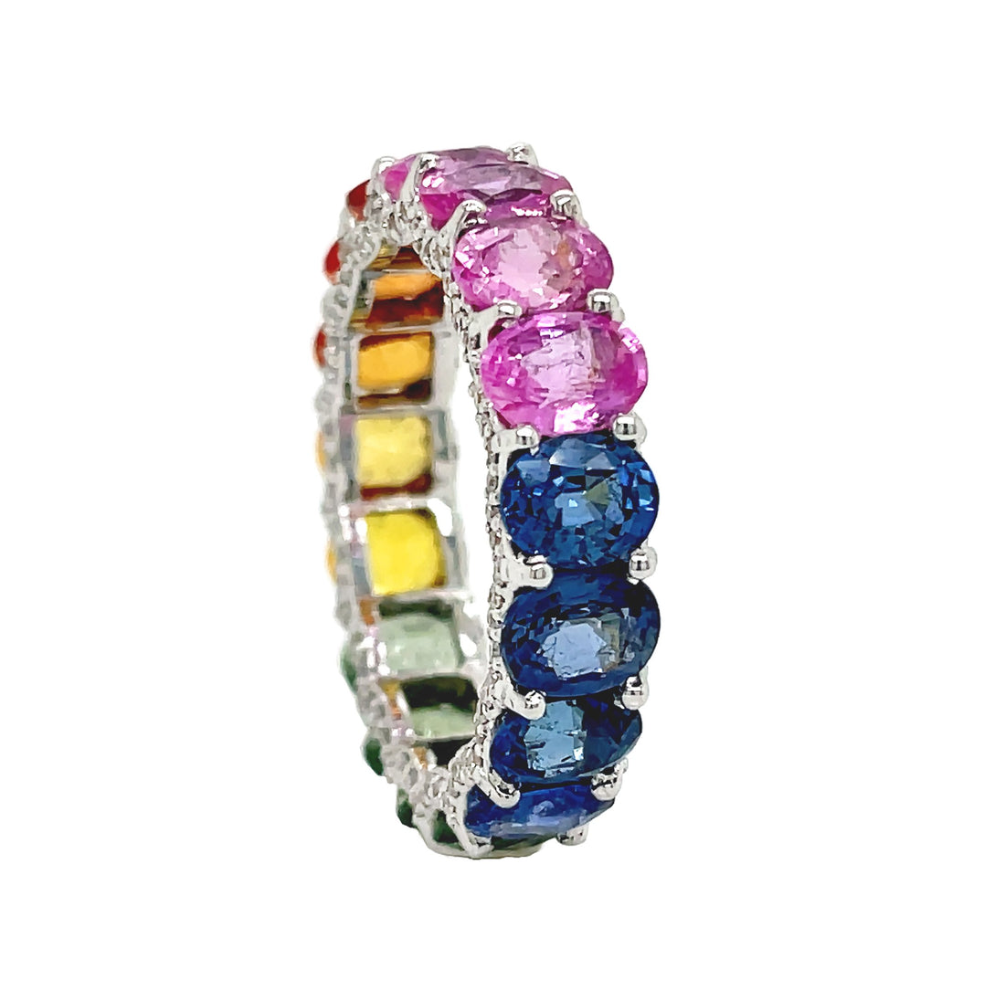 18kt White Gold Diamond and Multi color Sapphire Eternity Band