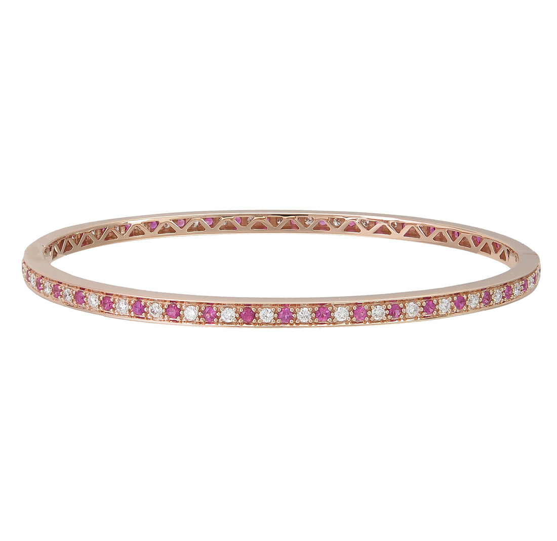 18kt Rose Gold Diamond and Pink Sapphire Bangle.