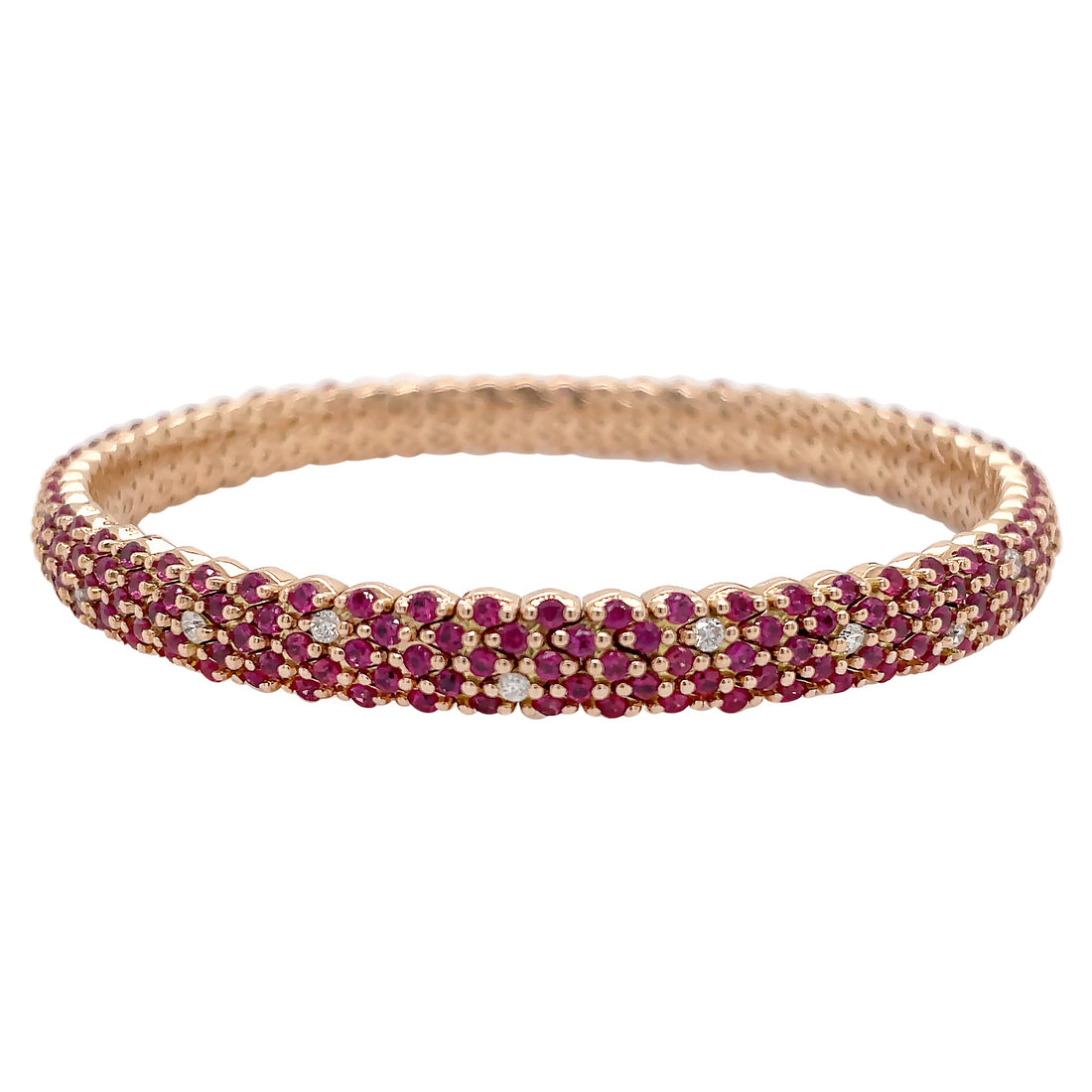 18kt Rose Gold Diamond and Ruby Stretchy Bangle