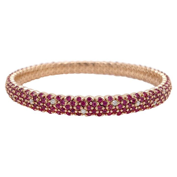 18kt Rose Gold Diamond and Ruby Stretchy Bangle