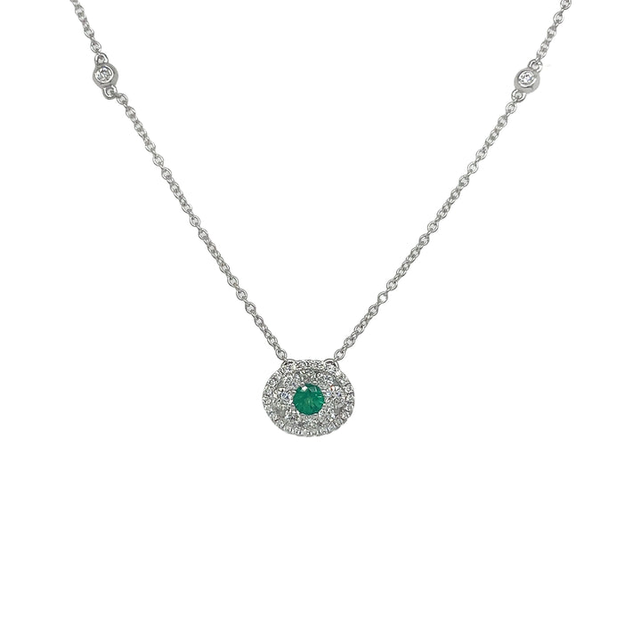18kt White Gold Diamond and Green Emerald Pendant
