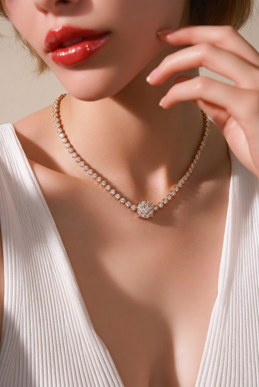 18kt Yellow Gold Diamond Tennis Necklace