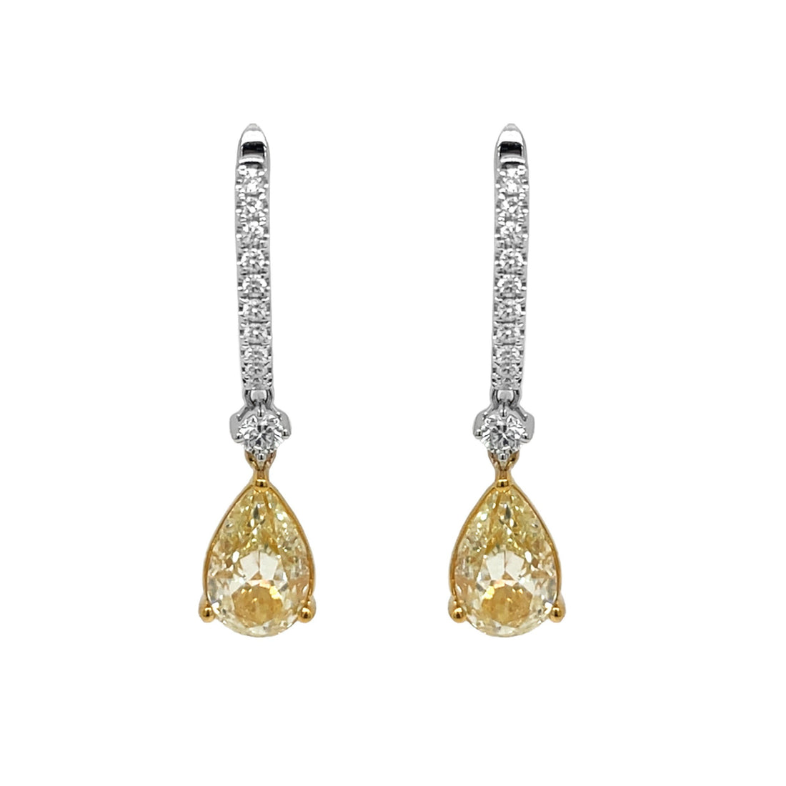 18kt White and Yellow Gold Yellow Diamond Dangling Earrings