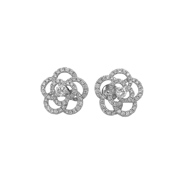 18kt White Gold Diamond Flower Earrings