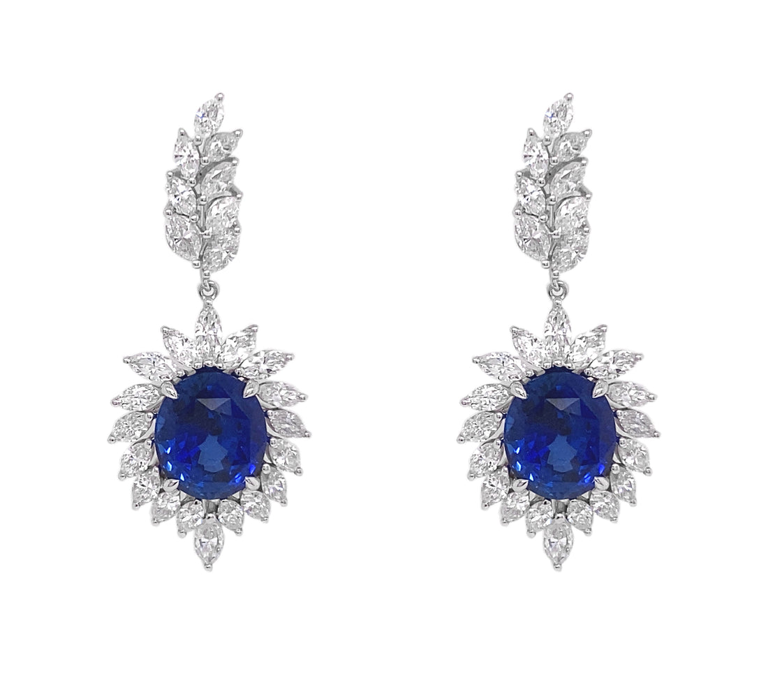 18kt White Gold Diamond and GIA Certified Sapphire Earrings