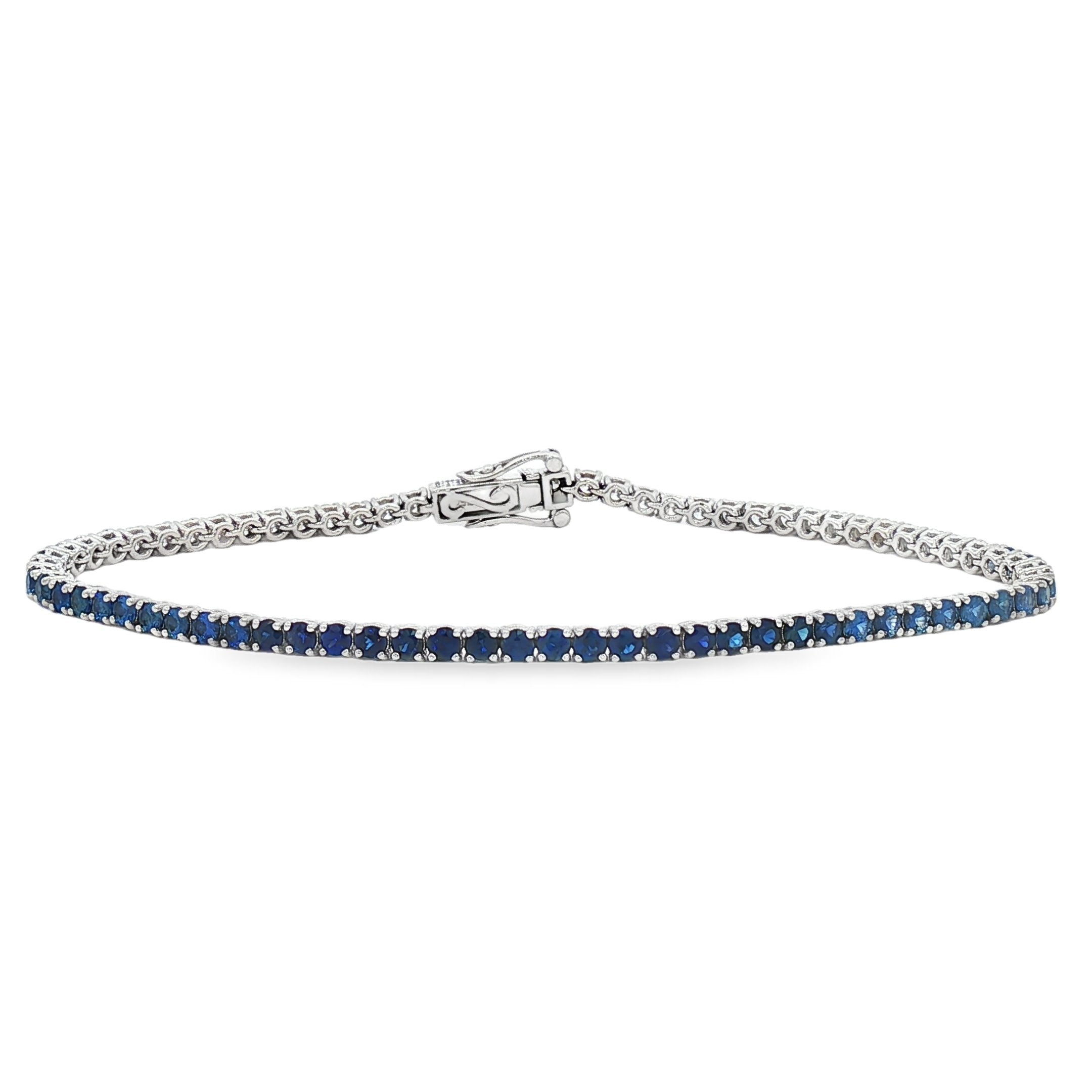 18kt White Gold Diamond And Blue Sapphire Tennis Bracelet