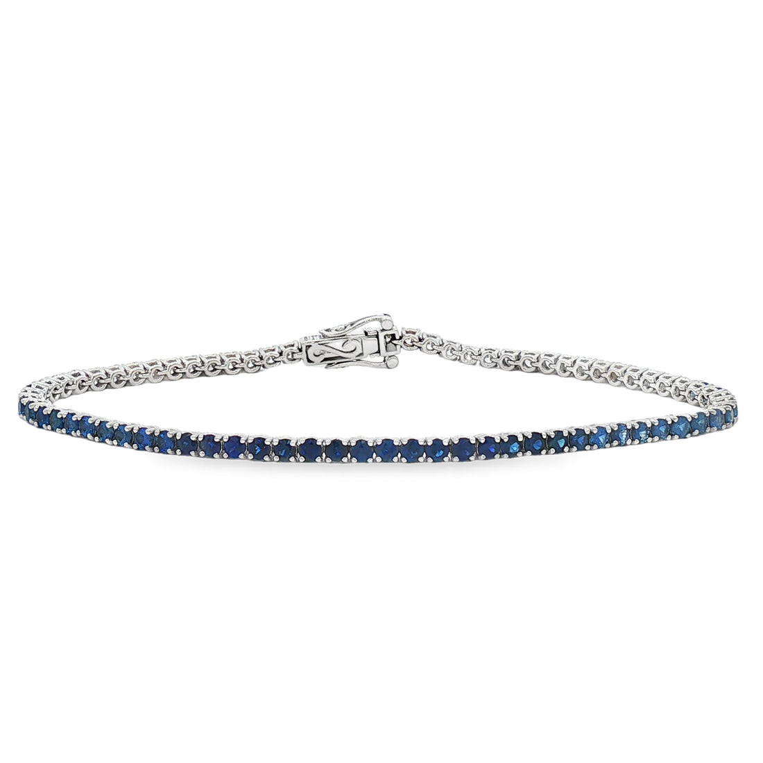 18kt White Gold Diamond And Blue Sapphire Tennis Bracelet