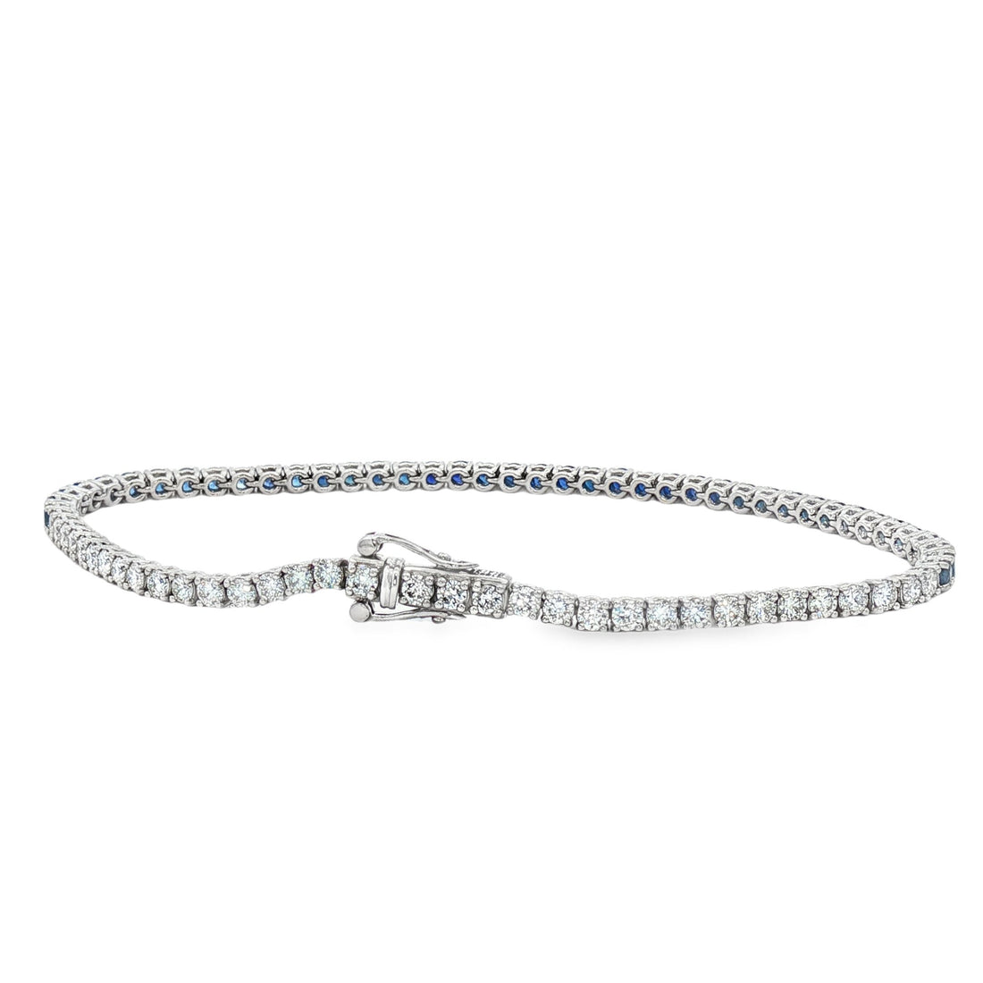 18kt White Gold Diamond And Blue Sapphire Tennis Bracelet