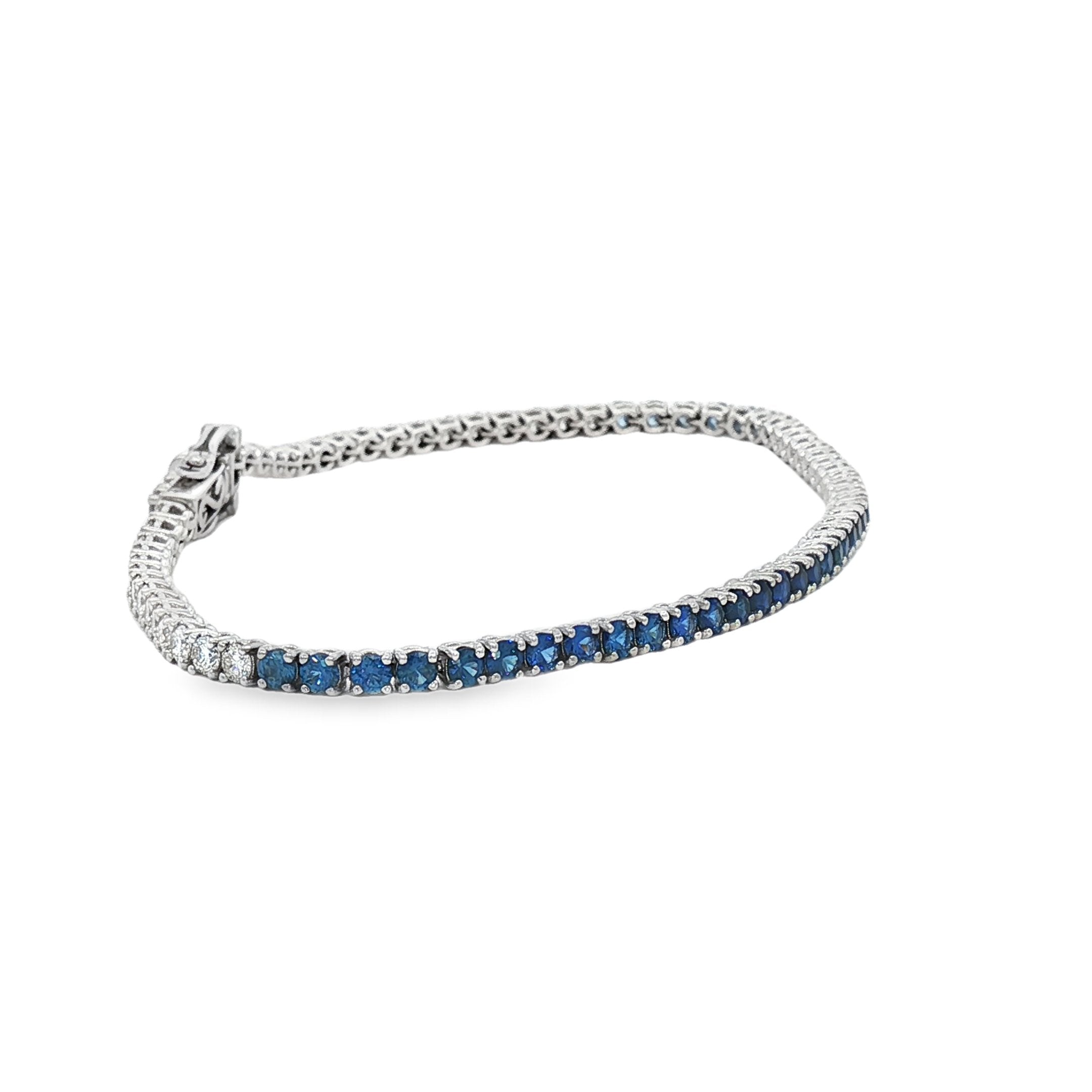 18kt White Gold Diamond And Blue Sapphire Tennis Bracelet