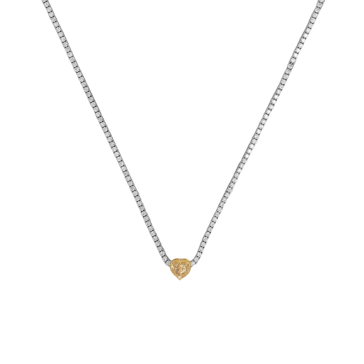 18kt White Gold Diamond and Yellow Diamond Tennis Necklace
