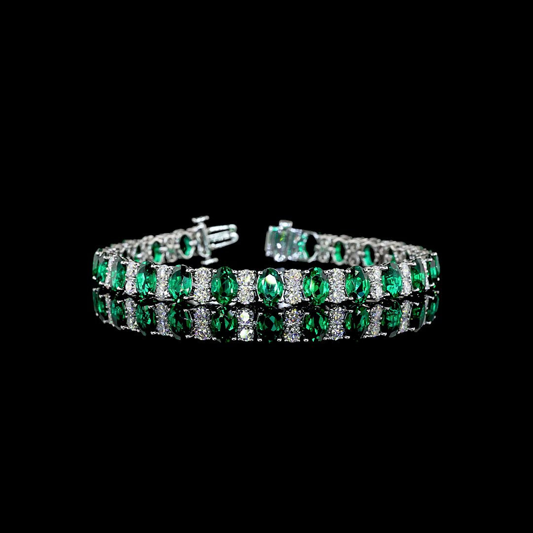 14kt White Gold Lab Diamond And Green Emerald Tennis Bracelet