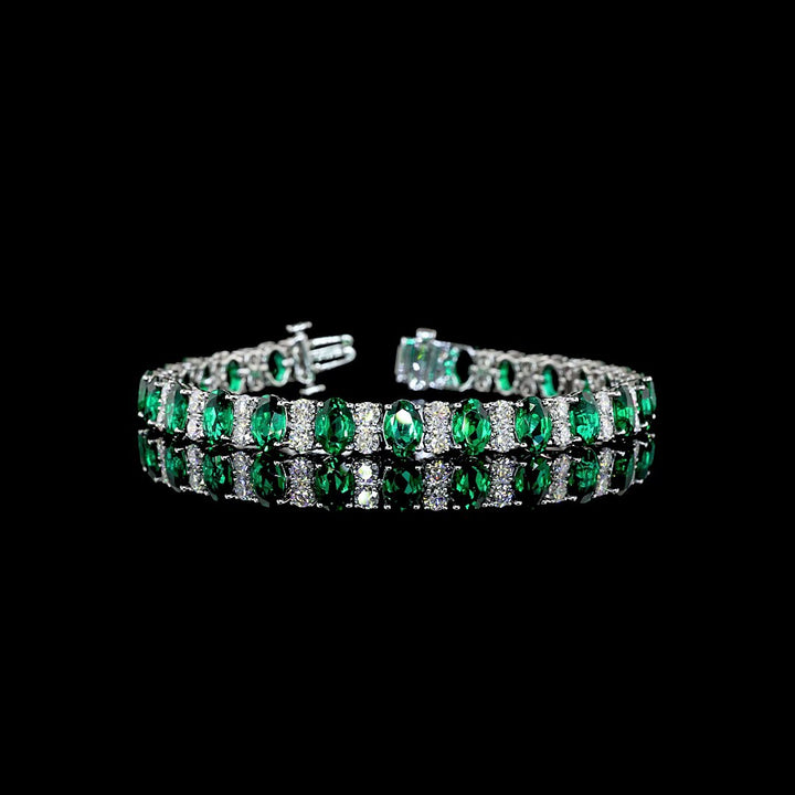 14kt White Gold Lab Diamond And Green Emerald Tennis Bracelet