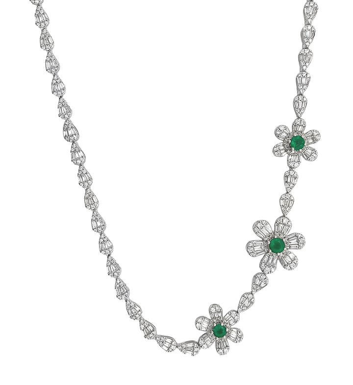 18kt White Gold Diamond and Emerald Necklace