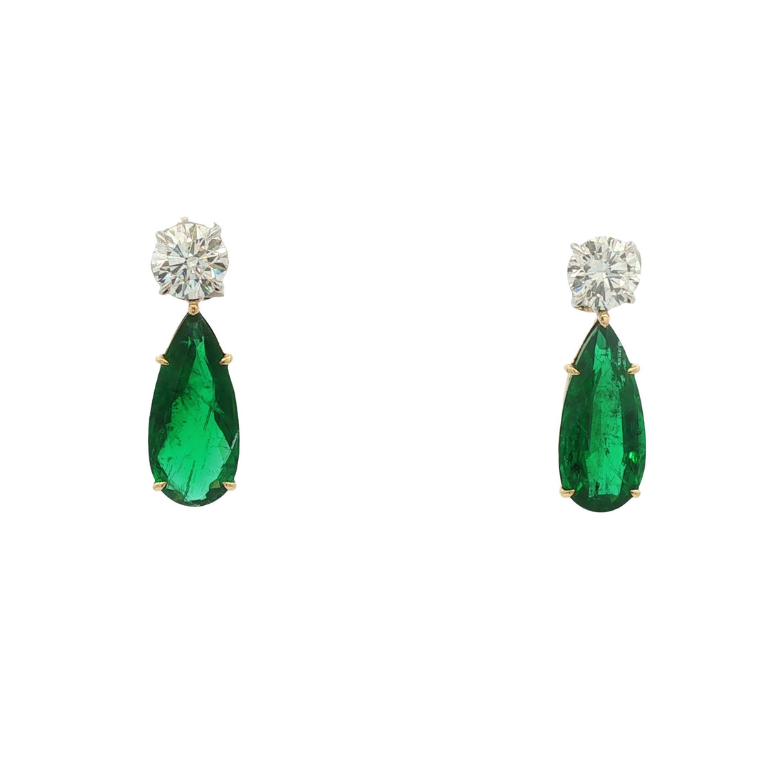 18kt White And Yellow Gold GIA Certified Diamond And Green Emerald Earrings
