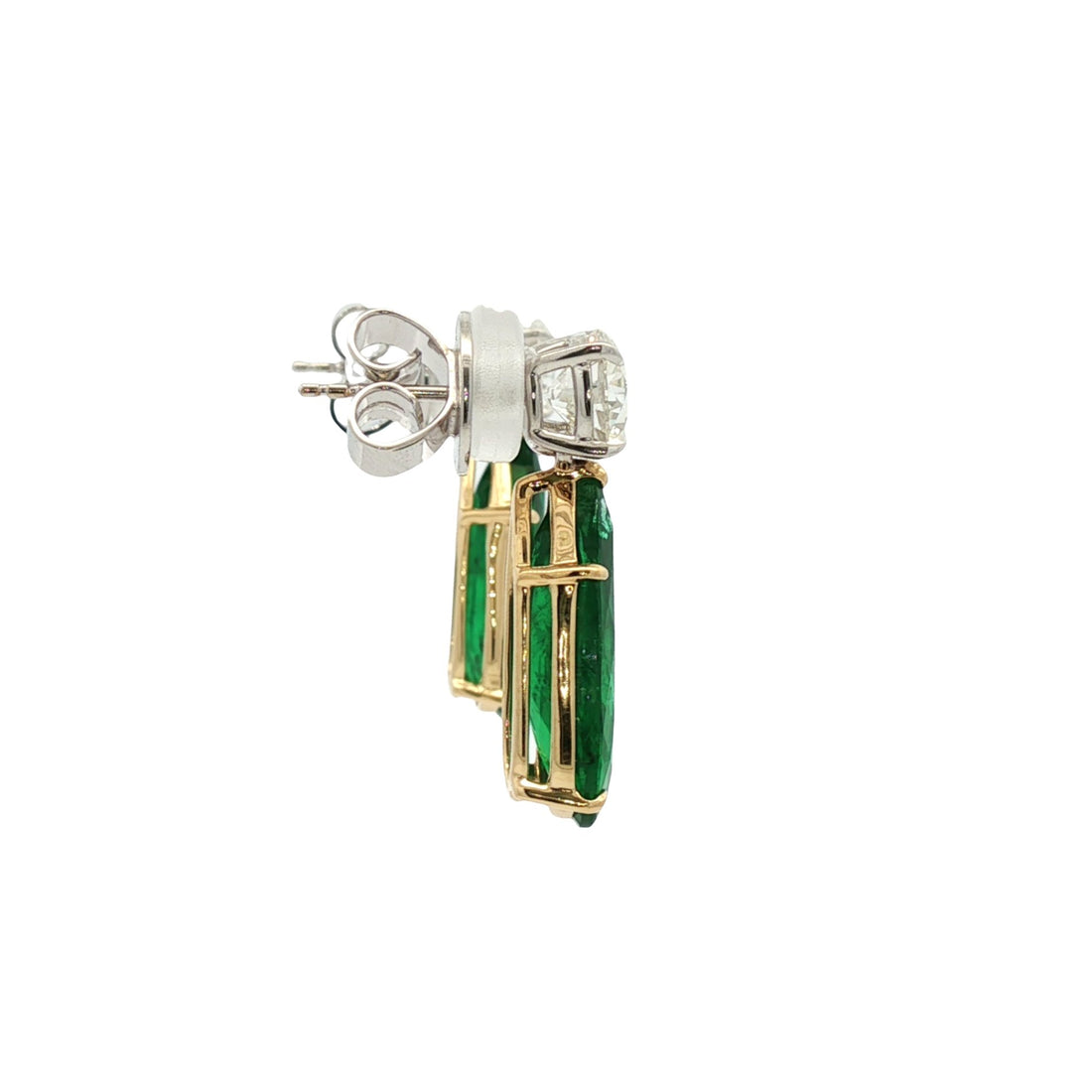18kt White And Yellow Gold GIA Certified Diamond And Green Emerald Earrings